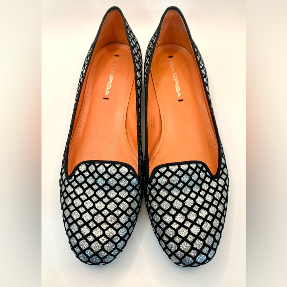 Via Spiga Edina Ballet Flats - Black w/ Silver Sparkle - 7.5M - Picture 3 of 12